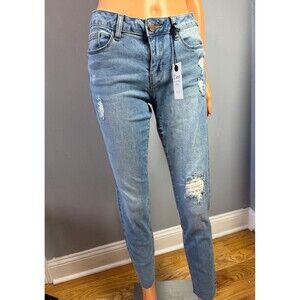 Dex Jeans Women 27 Super Skinny Crop Mid Rise Distressed Lace Pocket Blue NWT.